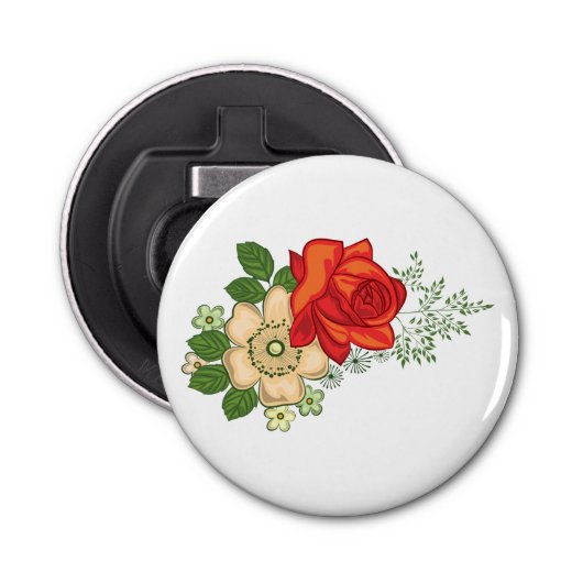 Red Rose en Daisies Button Flesopener (Voorkant)