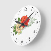 Red Rose en Daisies Clockface 1 Black Ronde Klok (Hoek)