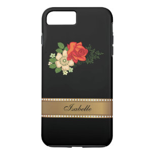 Red Rose en Daisies Gold Persoonlijke naam iPhone 8 Plus / 7 Plus Hoesje