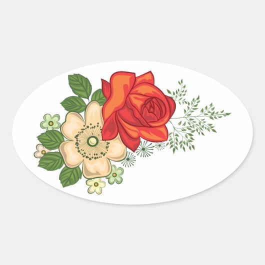 Red Rose en Daisies Ovale Sticker (Voorkant)