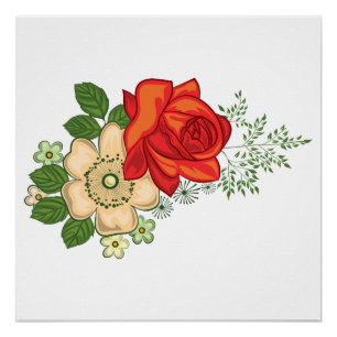 Red Rose en Daisies Perfect Poster