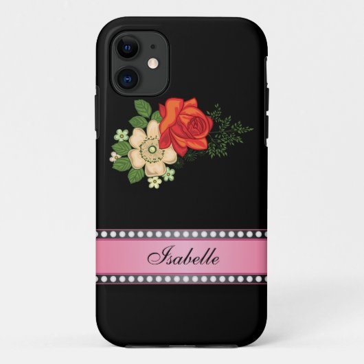 Red Rose en Daisies Pink Persoonlijke naam Case-Mate iPhone Case (Achterkant)
