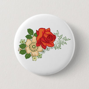 Red Rose en Daisies Ronde Button 5,7 Cm