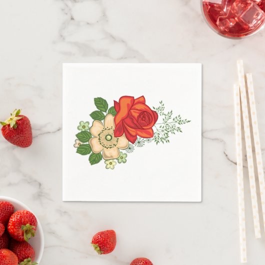 Red Rose en Daisies Servetten (Insitu)