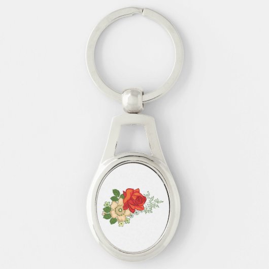 Red Rose en Daisies Sleutelhanger (Voorkant)