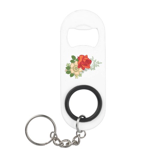 Red Rose en Daisies Sleutelhanger Flessenopener (Voorkant)
