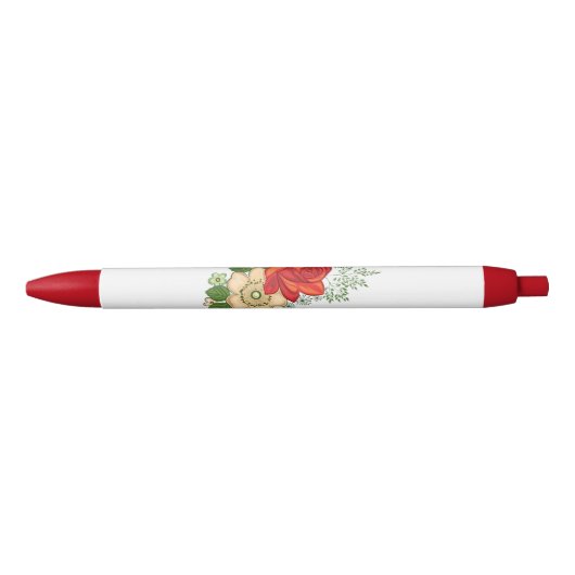 Red Rose en Daisies Zwarte Inkt Pen (Voorkant)