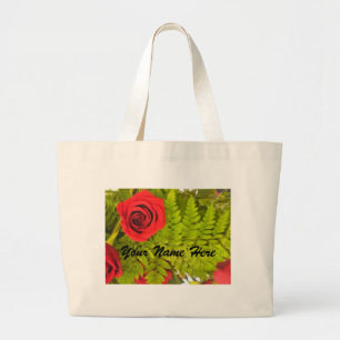 Red Rose en Fern *personalize* BAG Grote Tote Bag
