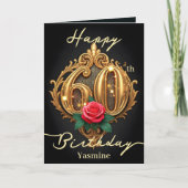 Red Rose en Gold Scrollwork Nummer 60ste Verjaarda Kaart (Voorkant)