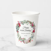 Red Rose en Holly 100e verjaardag Elegant Papieren Bekers (Achterkant)