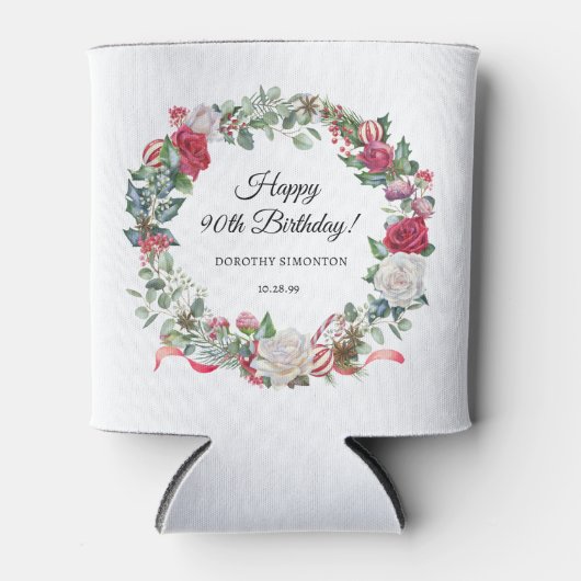 Red Rose en Holly 90ste verjaardag Elegant Blikjeskoeler (Voorkant)