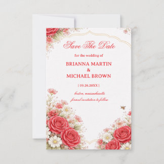Red Rose Floral Announcement Save The Date