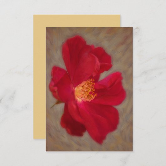 Red Rose Floral Art Flat Note Kaart (Voorkant / Achterkant)