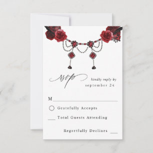 Red Rose Floral & Crystal w Meal RSVP 2 Kaartje