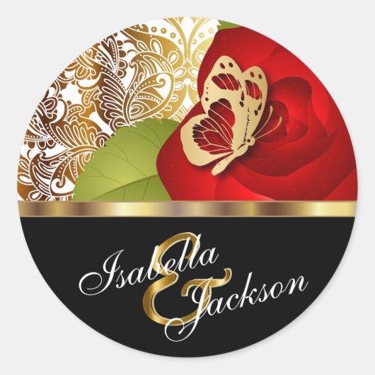 Red Rose Floral Design | personaliseren Ronde Sticker (Voorkant)