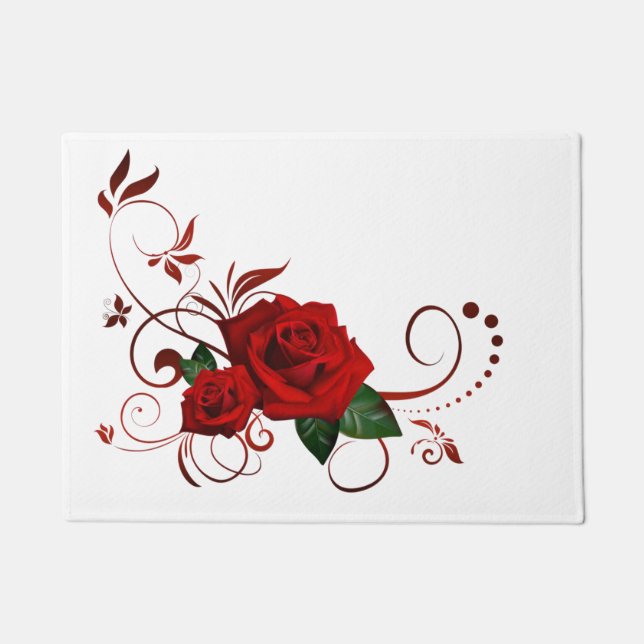 Red Rose Floral door Mat (Voorkant)