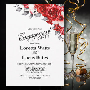 Red Rose Floral Engagement Party Kaart