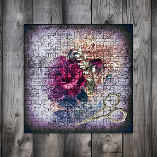 Red Rose Floral Ephemera Legpuzzel