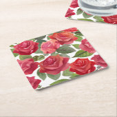 Red Rose Floral formele bruiloft Vierkante Kartonnen Onderzetter (Schuin)