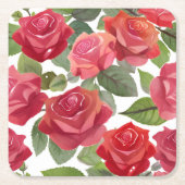 Red Rose Floral formele bruiloft Vierkante Kartonnen Onderzetter (Voorkant)