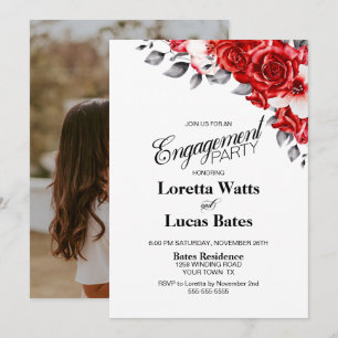Red Rose Floral Foto Engagement Party Kaart