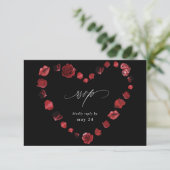 Red Rose Floral & Lips Heart w Meal RSVP - Zwart (Staand voorkant)