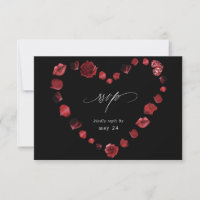 Red Rose Floral & Lips Heart w Meal RSVP - Zwart