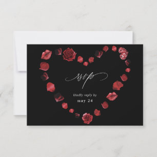 Red Rose Floral & Lips Heart w Meal RSVP - Zwart Kaartje