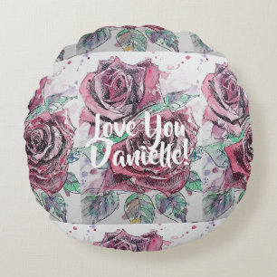Red Rose Floral Love You Vrouwen Name Cushion Rond Kussen