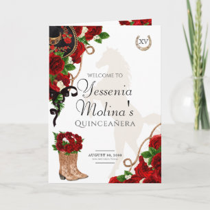 Red Rose Floral Mariachi Charro Quinceanera Programma