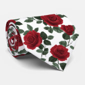Red Rose Floral Pattern Stropdas (Opgerold)