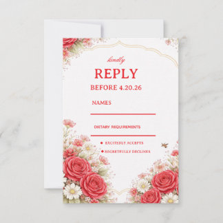 Red Rose Floral Response RSVP Kaartje