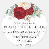 Red Rose Floral Seed Packet Memorial Funeral Ronde Sticker (Voorkant)
