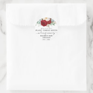 Red Rose Floral Seed Packet Memorial Funeral Ronde Sticker