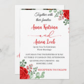 Red Rose Floral Wedding Invitation Template Kaart (Voorkant / Achterkant)