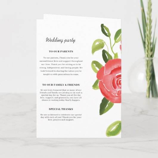 Red Rose Floral Wedding Programme (Dos)