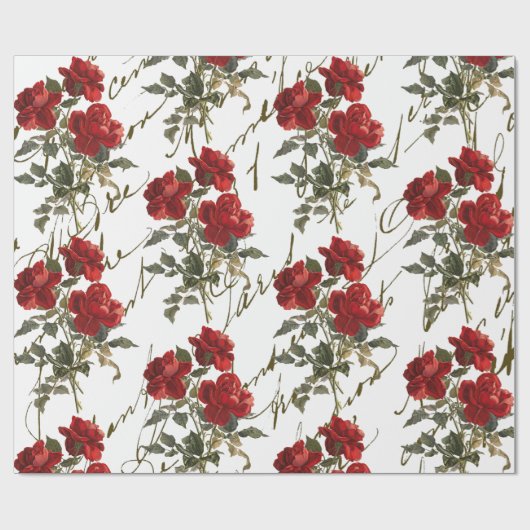 Red Rose Flower  French Script Valentijn Wr Cadeaupapier (Vlak)