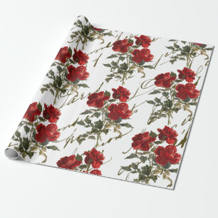 Red Rose Flower French Script Valentijn Wr Cadeaupapier