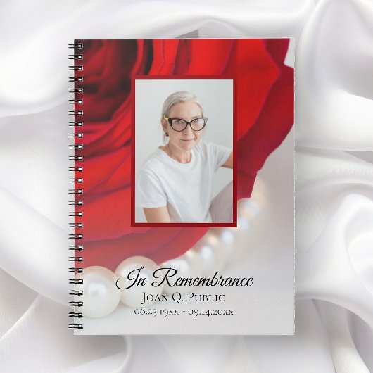 Red Rose Flower Pearls Funeral Memorial Livre d'in