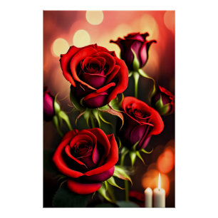 Red Rose Flowers Digitale Kunstwerk-58567 Perfect Poster