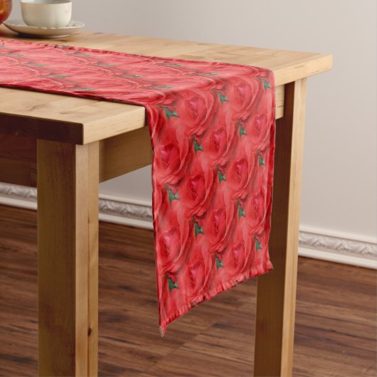 Red Rose Flowers Natuur Pattern Korte Tafelloper (Voorbeeld)