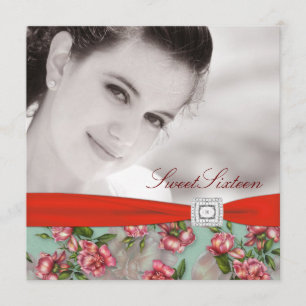 Red Rose Foto Sweet Sixteen Verjaardagsfeest Kaart