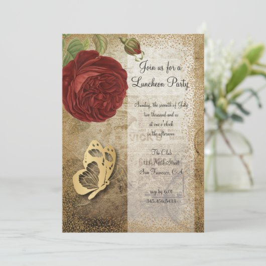 Red Rose Garden Party | Uitnodiging (Staand voorkant)