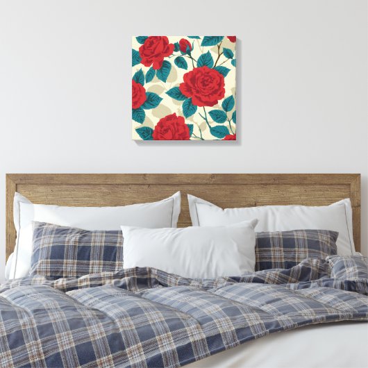 Red Rose Garden Pattern -  bloemsierkunst Canvas Afdruk (Insitu (Slaapkamer))