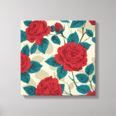 Red Rose Garden Pattern -  bloemsierkunst Canvas Afdruk (Voorkant)