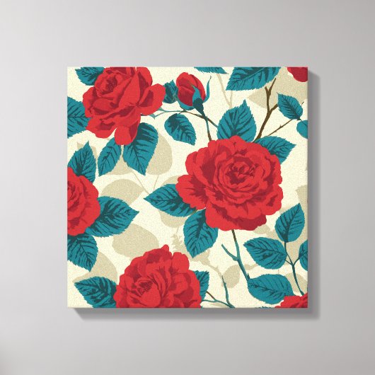 Red Rose Garden Pattern - bloemsierkunst Canvas Afdruk (Voorkant)