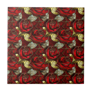 Red Rose Glas in lood Pattern Tegeltje