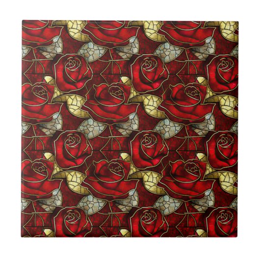 Red Rose Glas in lood Pattern Tegeltje (Voorkant)