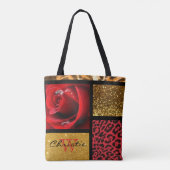 Red Rose Glitter Gold Leopard Collage Draagtas (Achterkant)