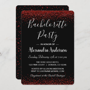 Red Rose Glitter Sparkle Bachelorette Party Kaart